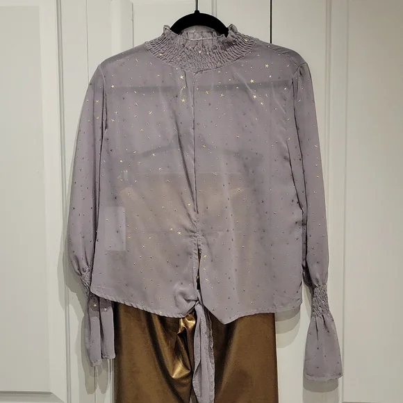 Long Sleeve Grey & Gold super sheer Top. Sz. XXL but fits more like a Lrg/New - Picture 1 of 5